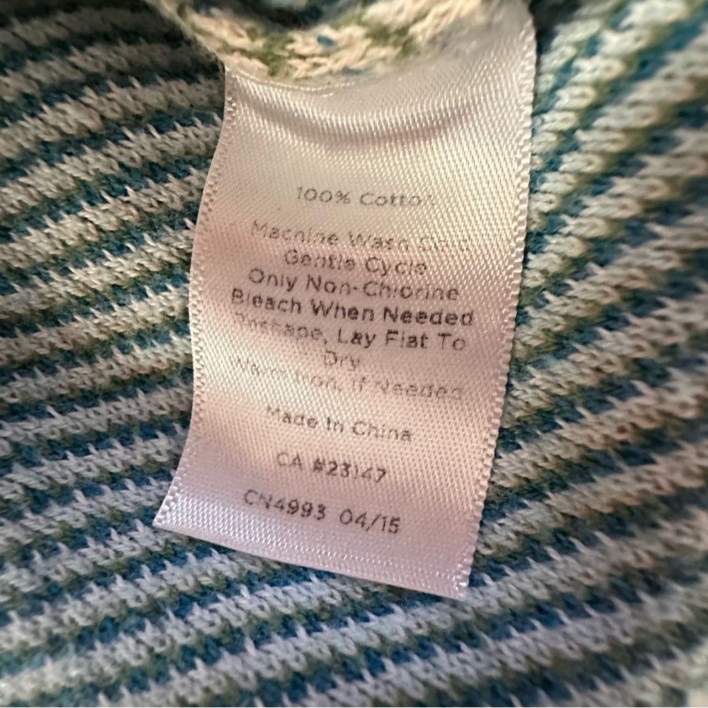 Talbots Womens 1X Striped Cotton Knit Pullover Sweater Blue Green Cream - Picture 7 of 8